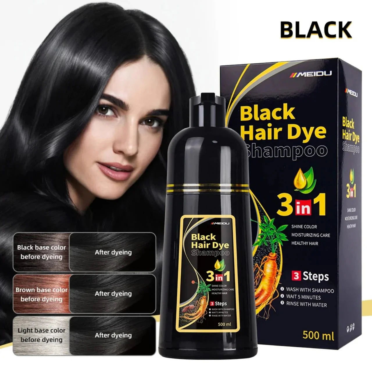LE Secret des cheuveux noire sblimes:Shampoing Black Hair 3 en 1