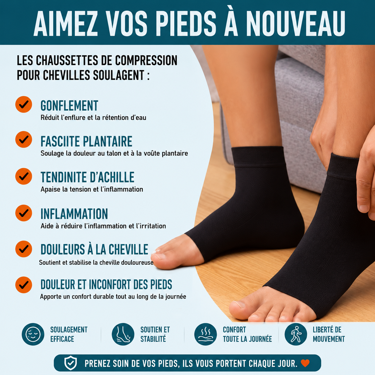 CHAUSSETTE COMPRESSION SOULAGER VOS DOULEURS AU PIED 🦶